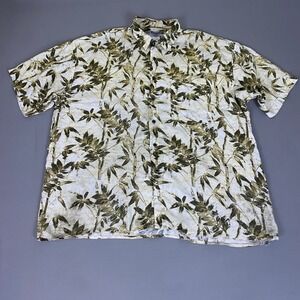 Vintage Untied Shirt Men's Size XL Bamboo Leaf Print Viscose Cream‎ Green *Flaw*